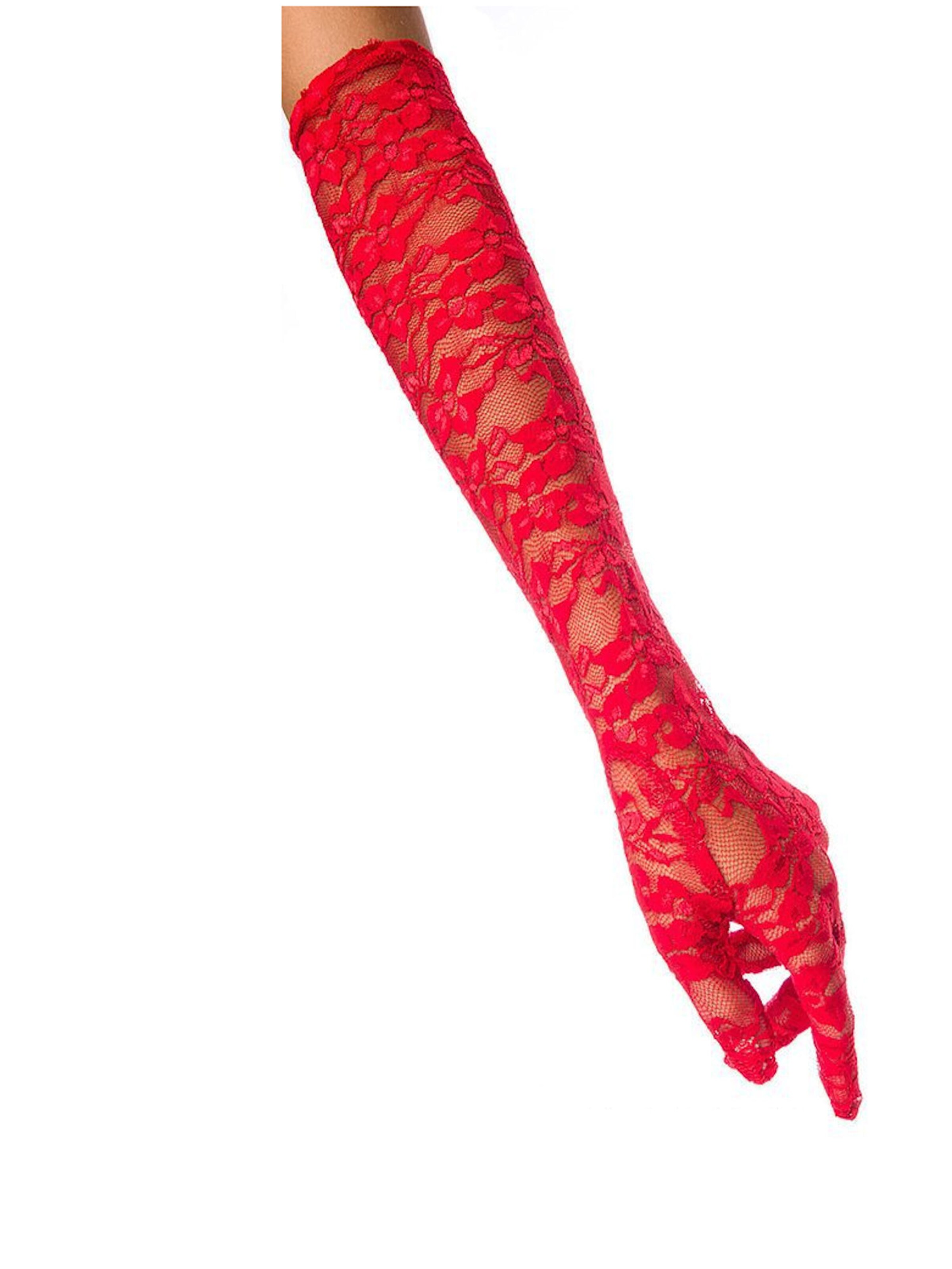 Dirndline Full Finger Gloves 'Spitzenhandschuhe, lang' in Red