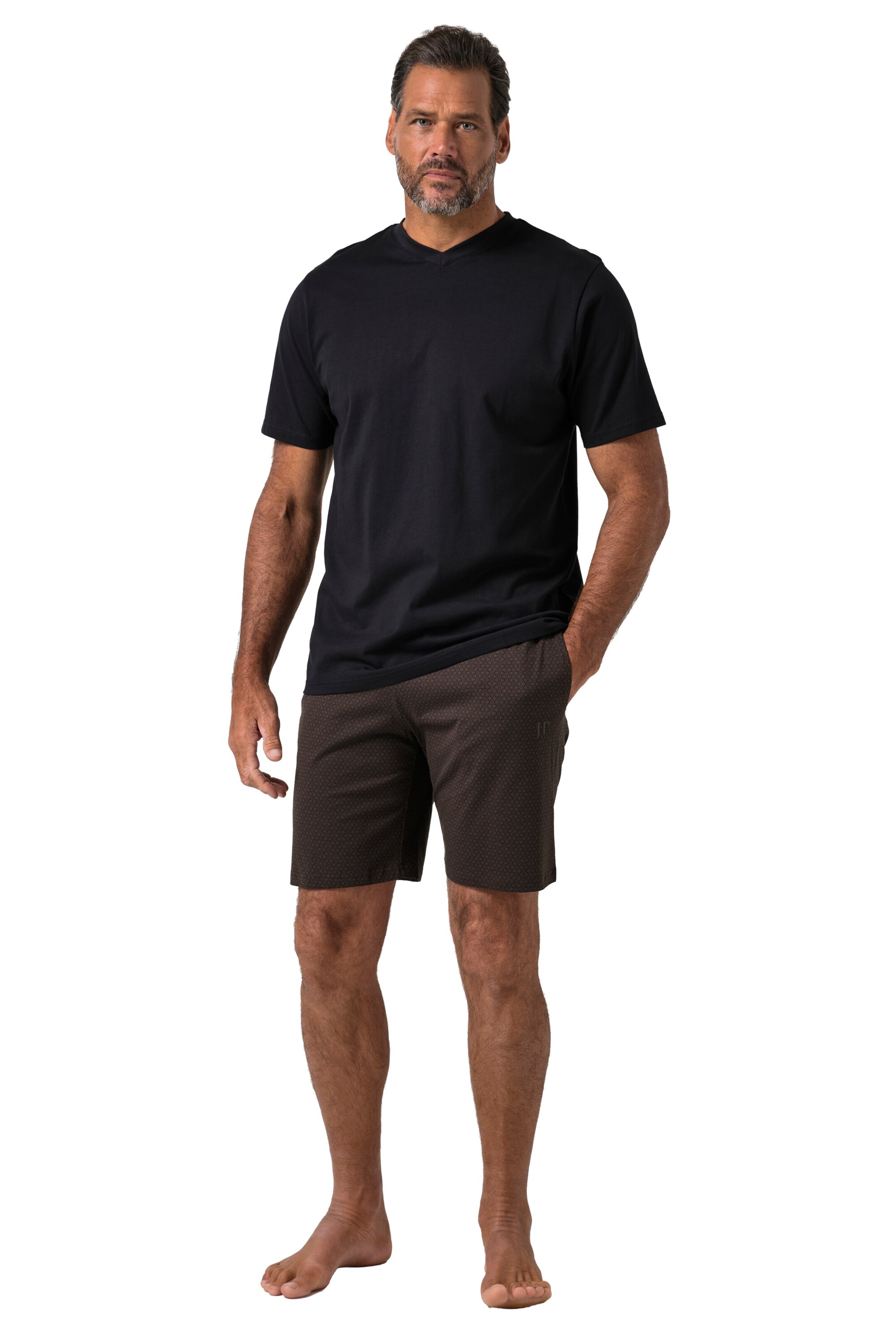 JP1880 Pyjama kort in Bruin: voorkant