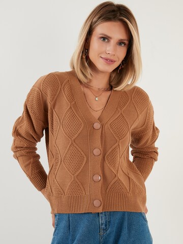 LELA Knit Cardigan in Brown: front