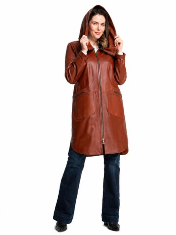 Mouflon Between-Seasons Coat 'Alina Ledermantel' in Brown