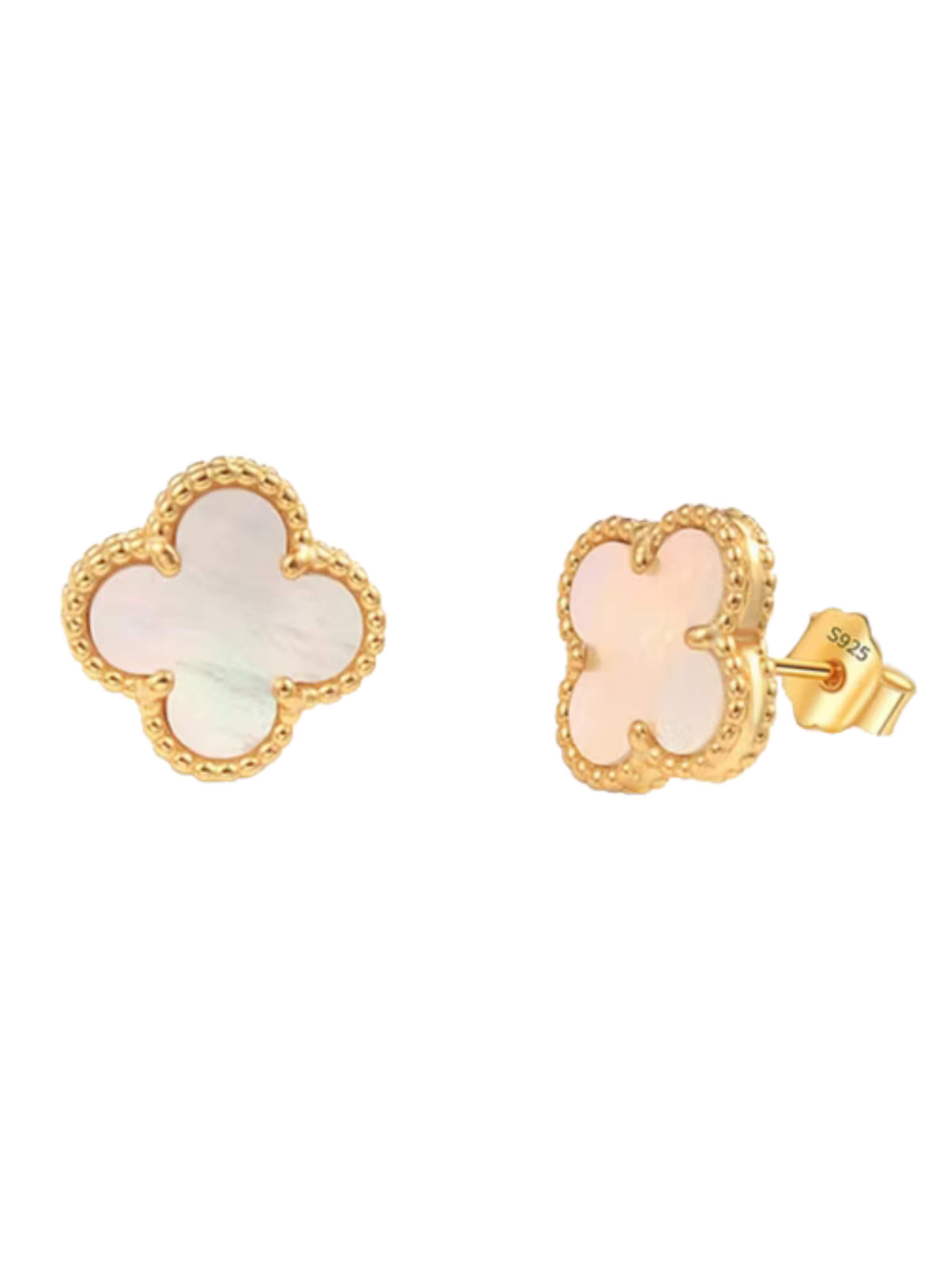 ROUGEMONT Jewellery Earrings 'Kleeblatt Glücksbringer Ohrstecker 925 Sterling Silber' in Gold: front