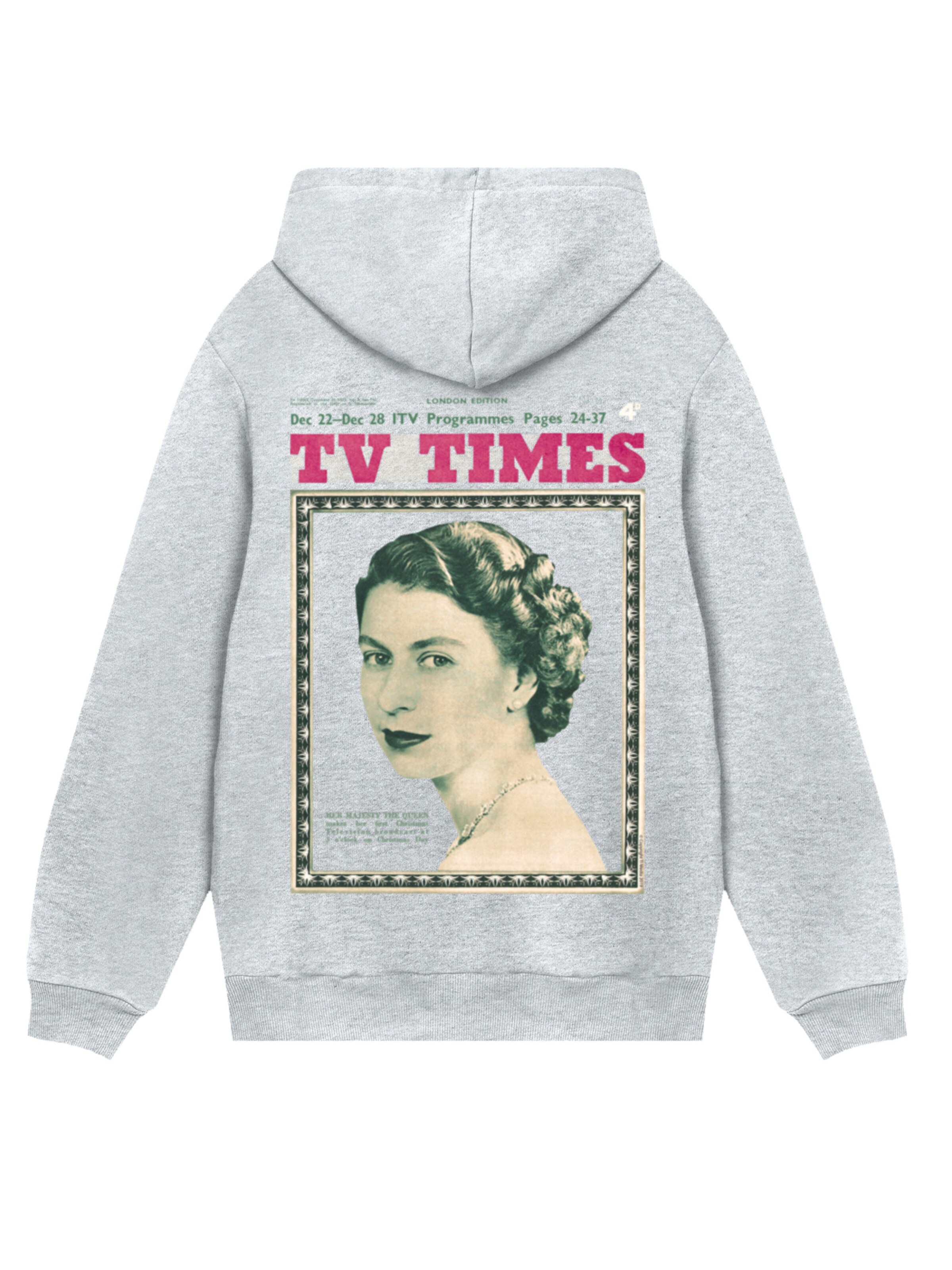 F4NT4STIC Sweatshirt 'TV Times Queen Elizabeth II 1957 Cover' in Grey: front