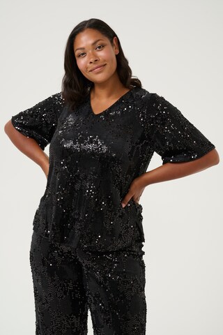 KAFFE CURVE Blouse 'nicoleen Sequin' in Zwart: voorkant