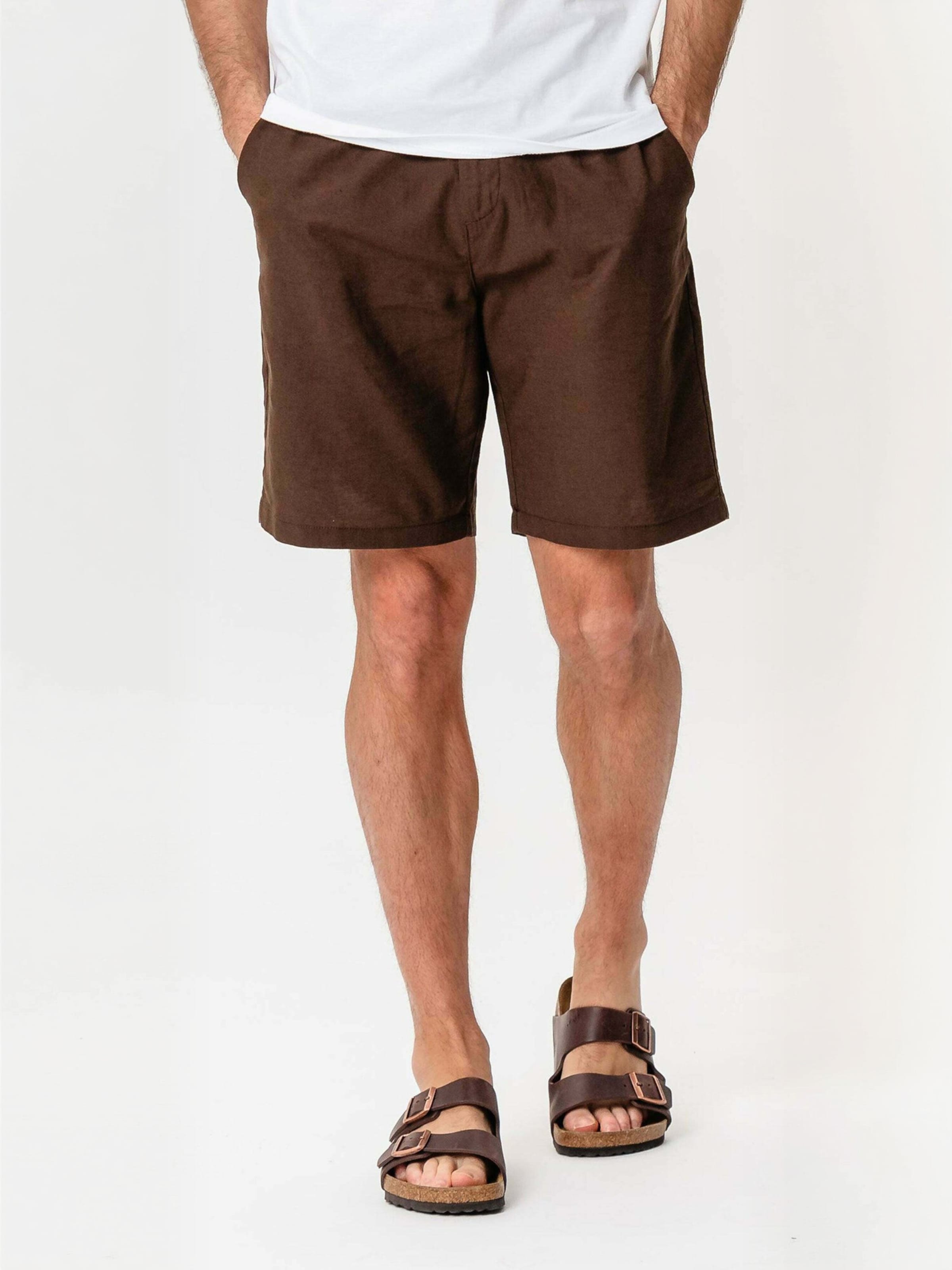 Regular Pantalon ' Linen Blend ' TEESHOPPEN en marron