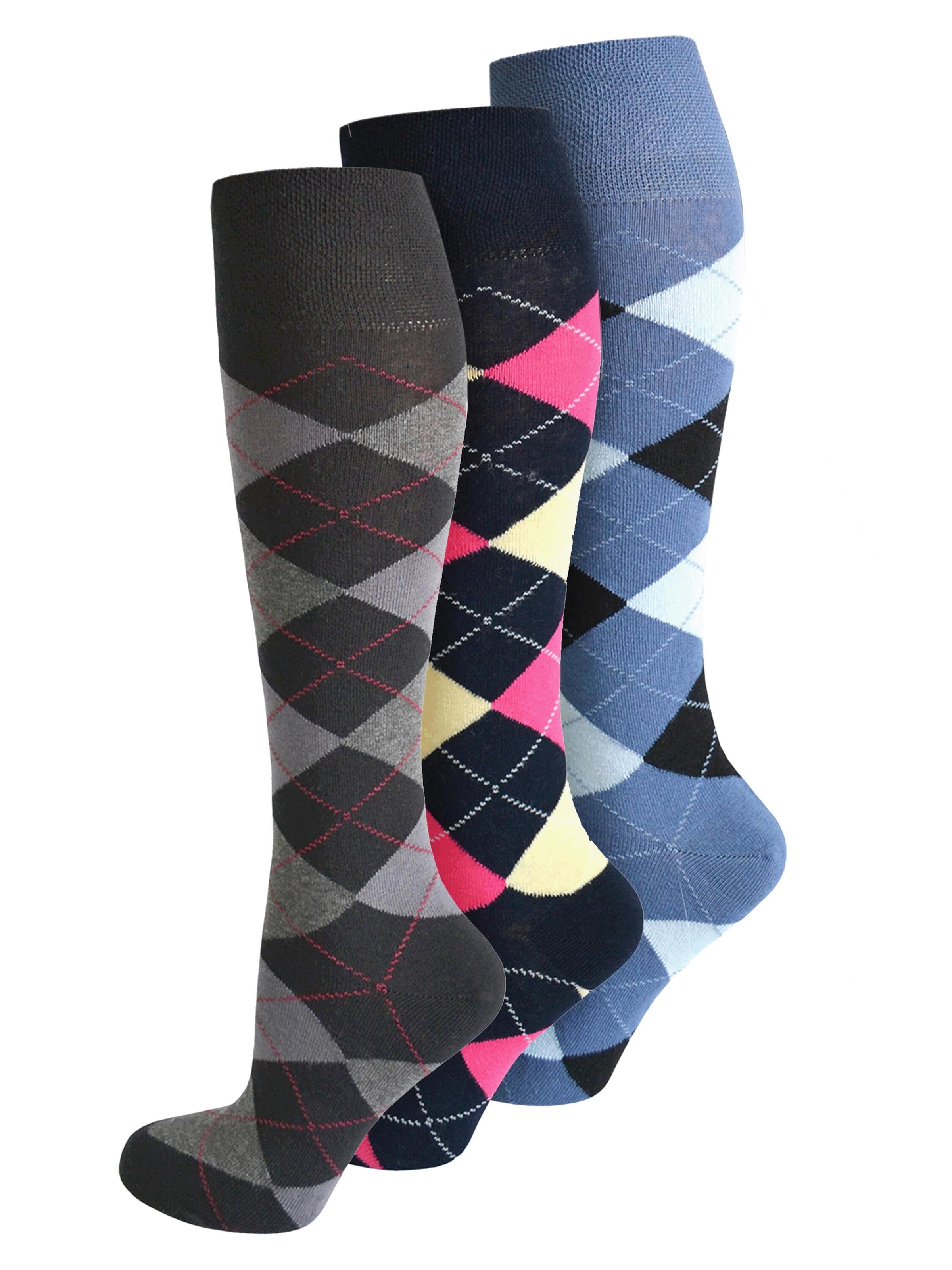 normani Kniestrümpfe 'Karo' in blau / braun / graumeliert / magenta / schwarz, Produktansicht