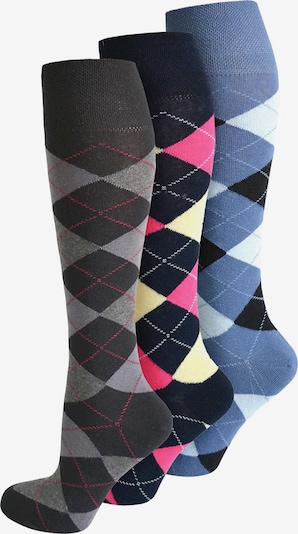 normani Kniestrümpfe 'Karo' in blau / braun / graumeliert / magenta / schwarz, Produktansicht