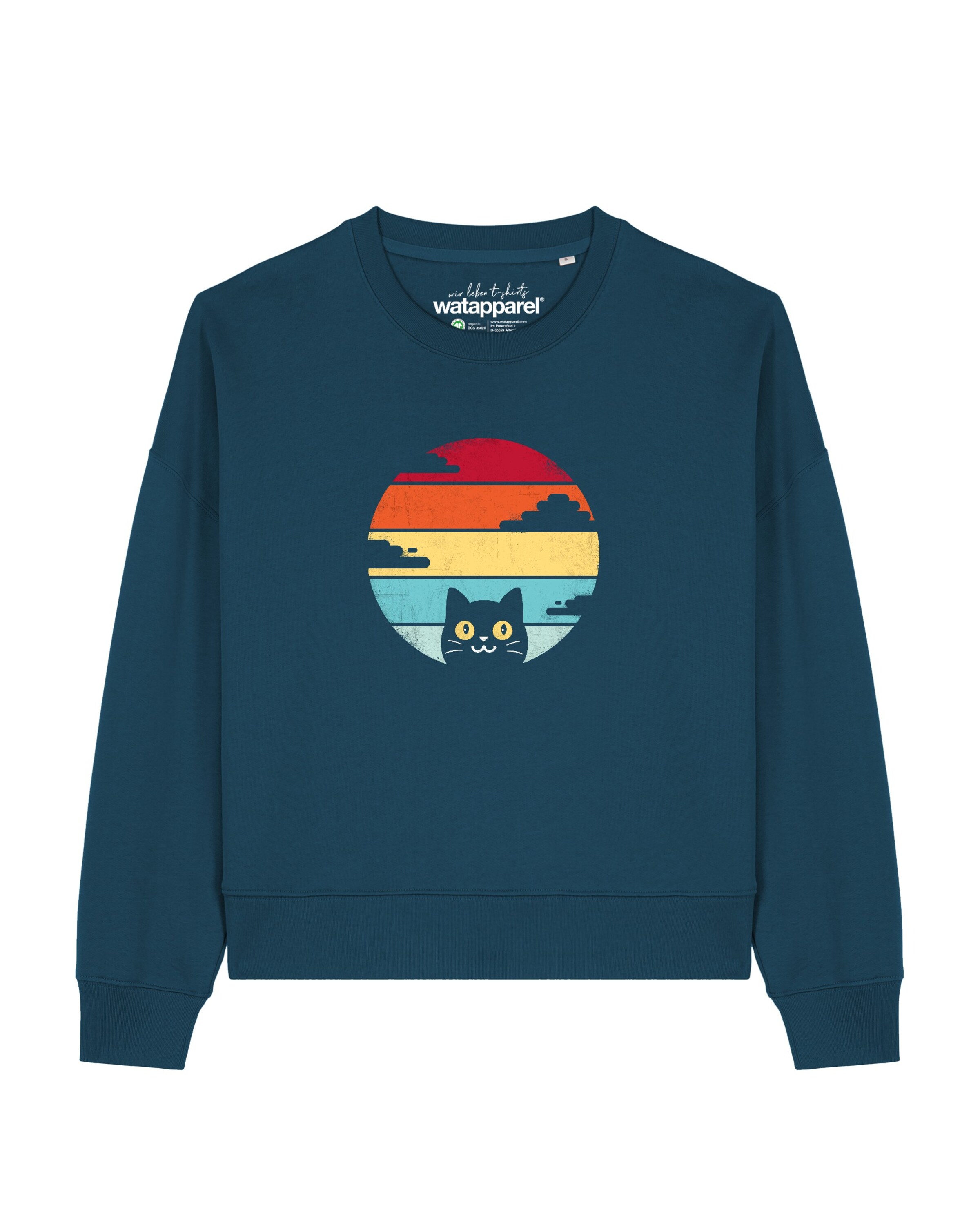 Watapparel Sweatshirt 'Retro Sunset Cat' in Grün: Vorderseite
