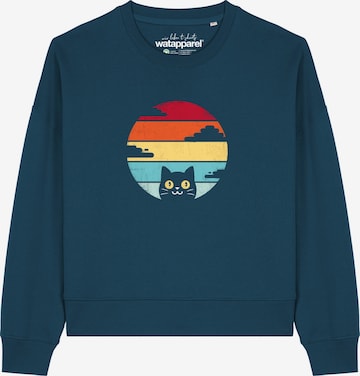 Watapparel Sweatshirt 'Retro Sunset Cat' in Grün: Vorderseite