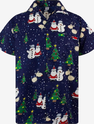 King Kameha Overhemd 'Christmas Buddies' in Blauw: voorkant