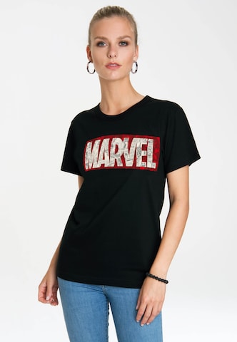 LOGOSHIRT Shirt 'Marvel Comic Block Logo' in Black: front