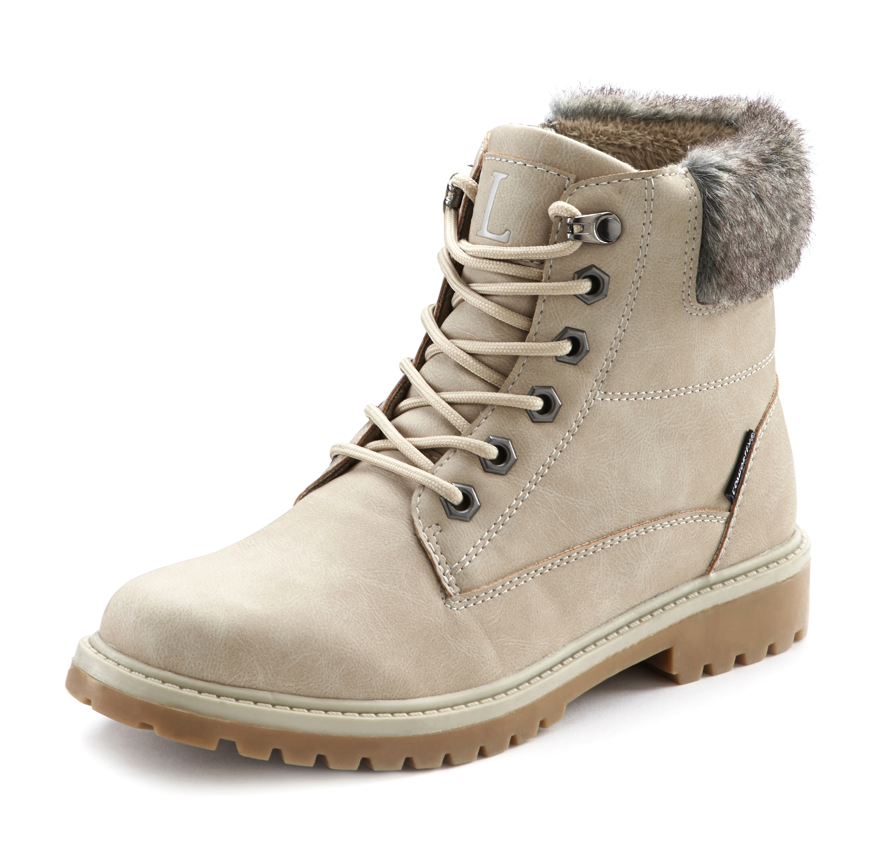 LASCANA Lace-Up Ankle Boots in Beige | ABOUT YOU