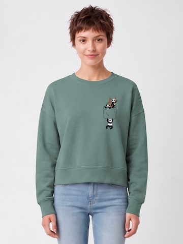Watapparel Sweatshirt ' Pocket Pandas ' in Groen: voorkant