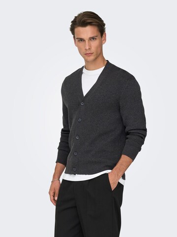 Only & Sons Knit Cardigan 'ONSting' in Grey: front