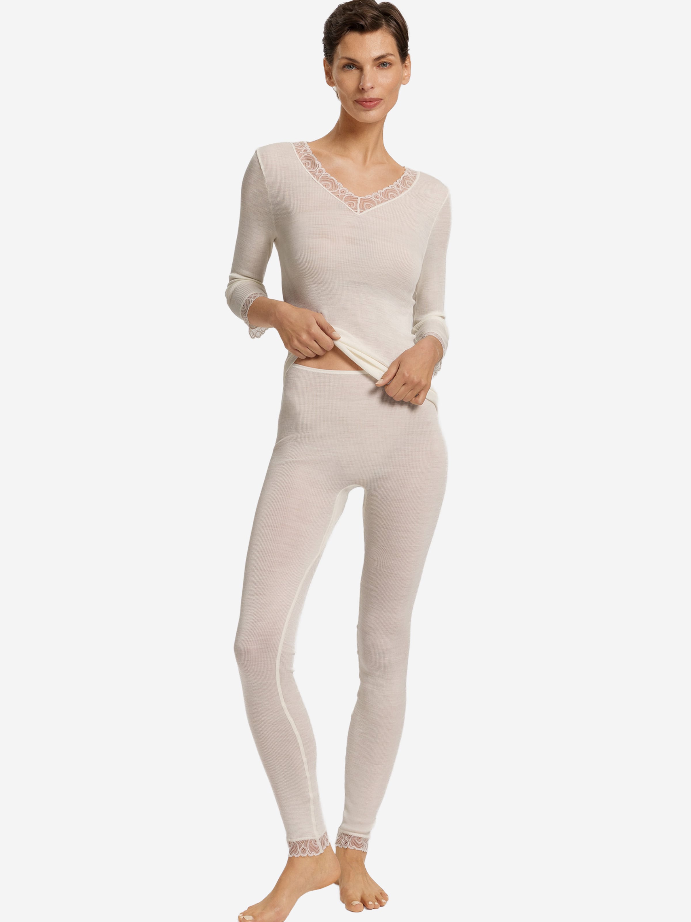 Hanro Slaapshirt ' Woolen Lace ' in Wit