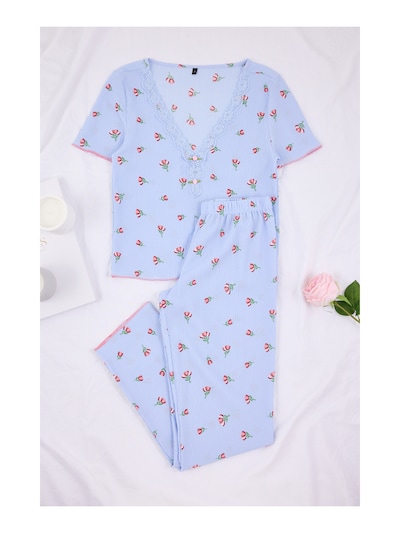 Trendyol Pajama in XS in hellblau / rosa / rot, Produktansicht