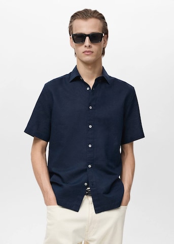 MANGO MAN Regular fit Button Up Shirt 'Ants' in Blue: front