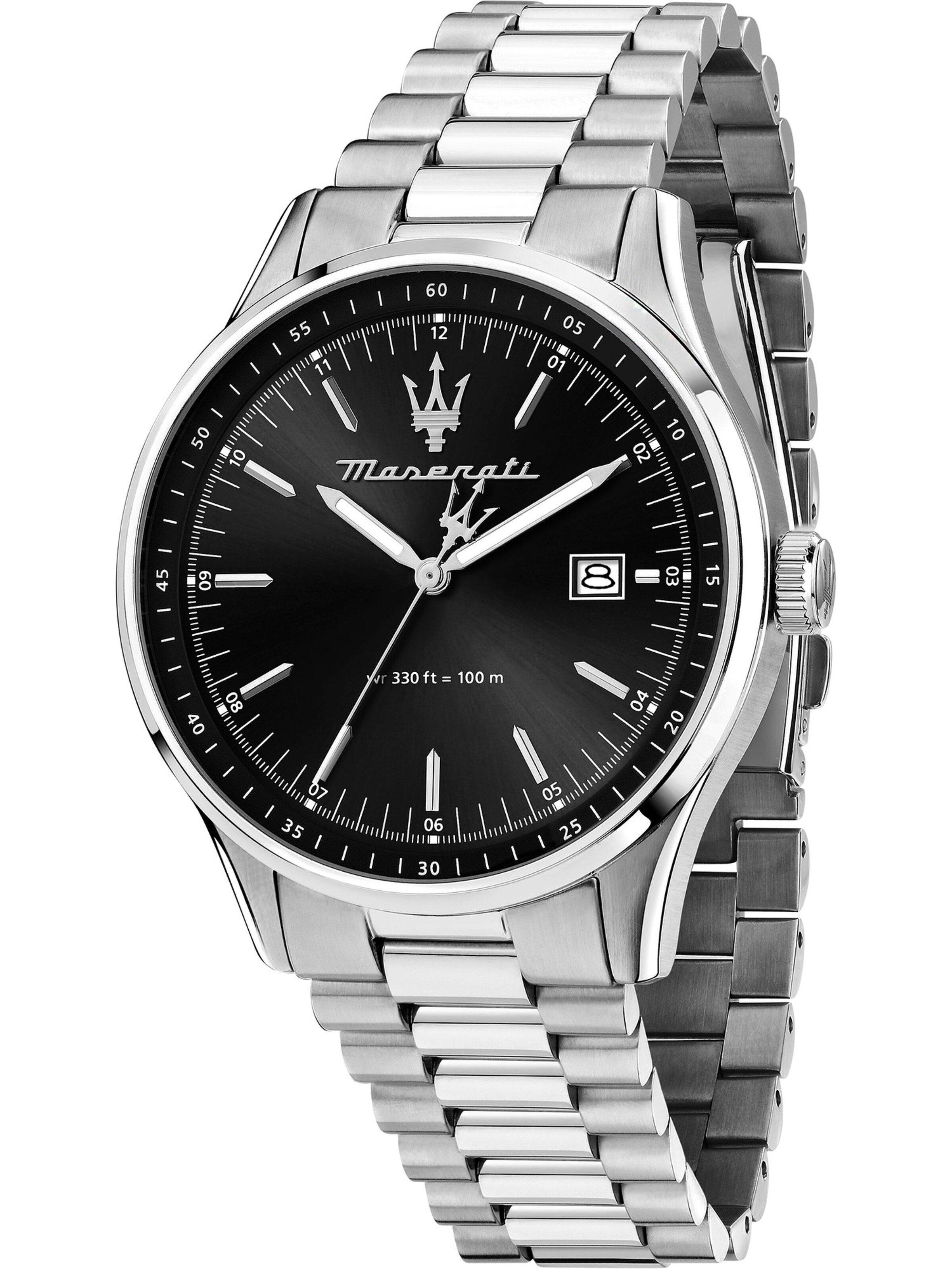 Maserati Analoguhr in Silber: Vorderseite