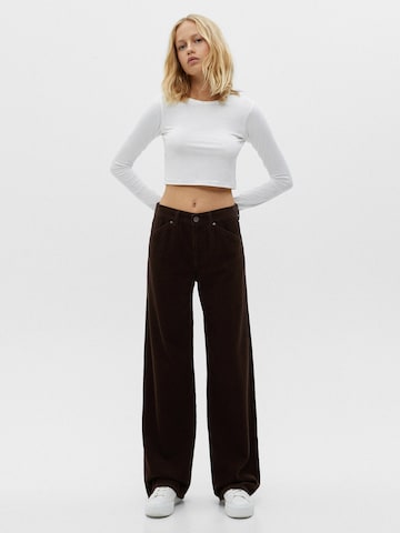 Wide Leg Pantalon Pull&Bear en marron : devant