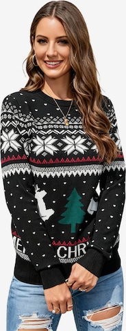 KoJooin Sweater 'Damen Langarm Weihnachtspullover – Lustiger Rentier Strickpullover für festliche Stimmung' in Black: front