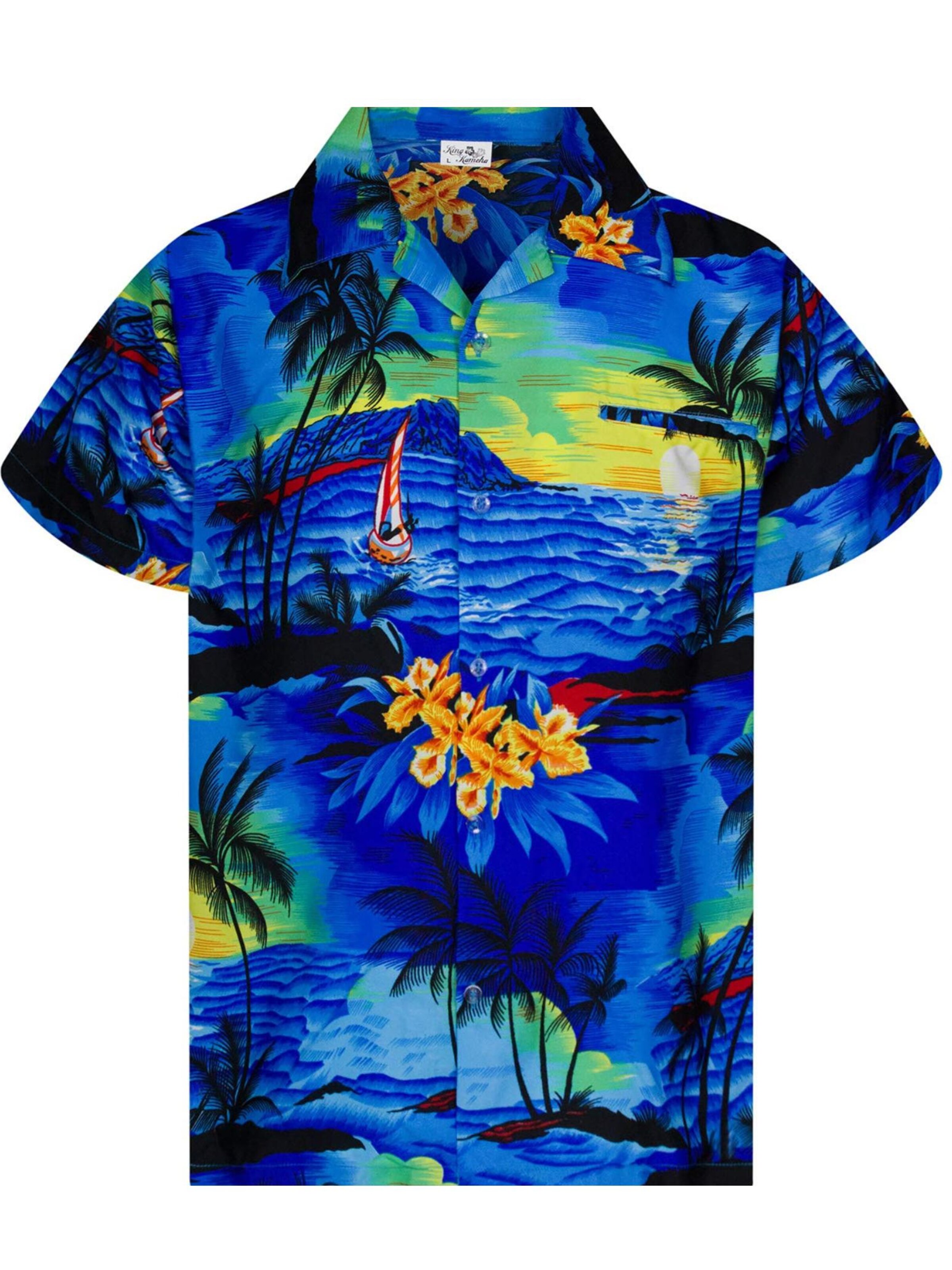 King Kameha Button Up Shirt 'Surf' in Blue: front