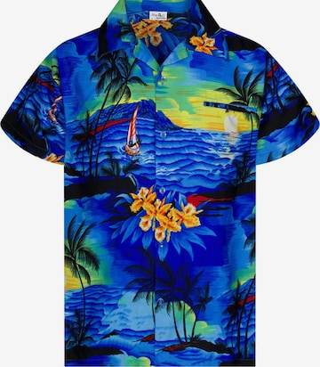 King Kameha Button Up Shirt 'Surf' in Blue: front
