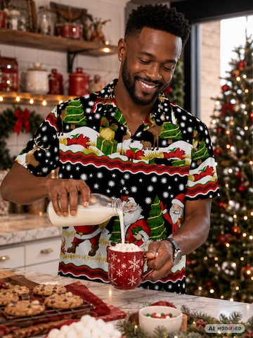 Regular fit Camicia 'Christmas Border Print' di King Kameha in nero