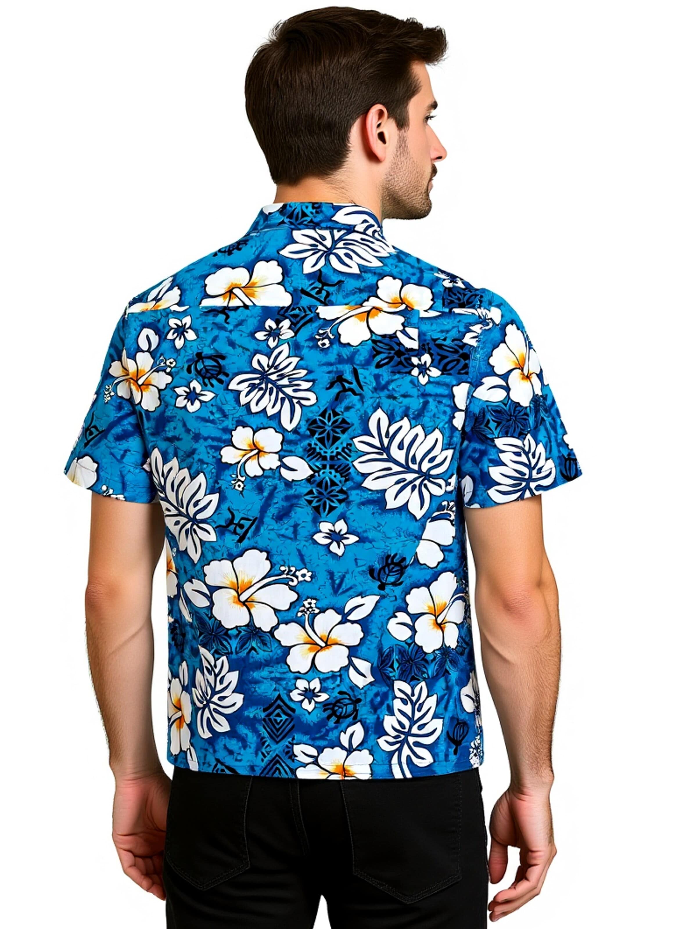 Hawaiihemdshop.de - Ajuste regular Camisa 'Hawaiihemd "Classic Flowers (blue)"' en azul