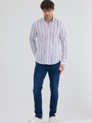 7Camicie Slim fit Zakelijk overhemd 'Leonardo Linen Man Shirt White Green' in Wit