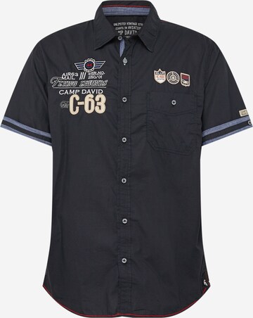 CAMP DAVID Button Up Shirt in Black: front
