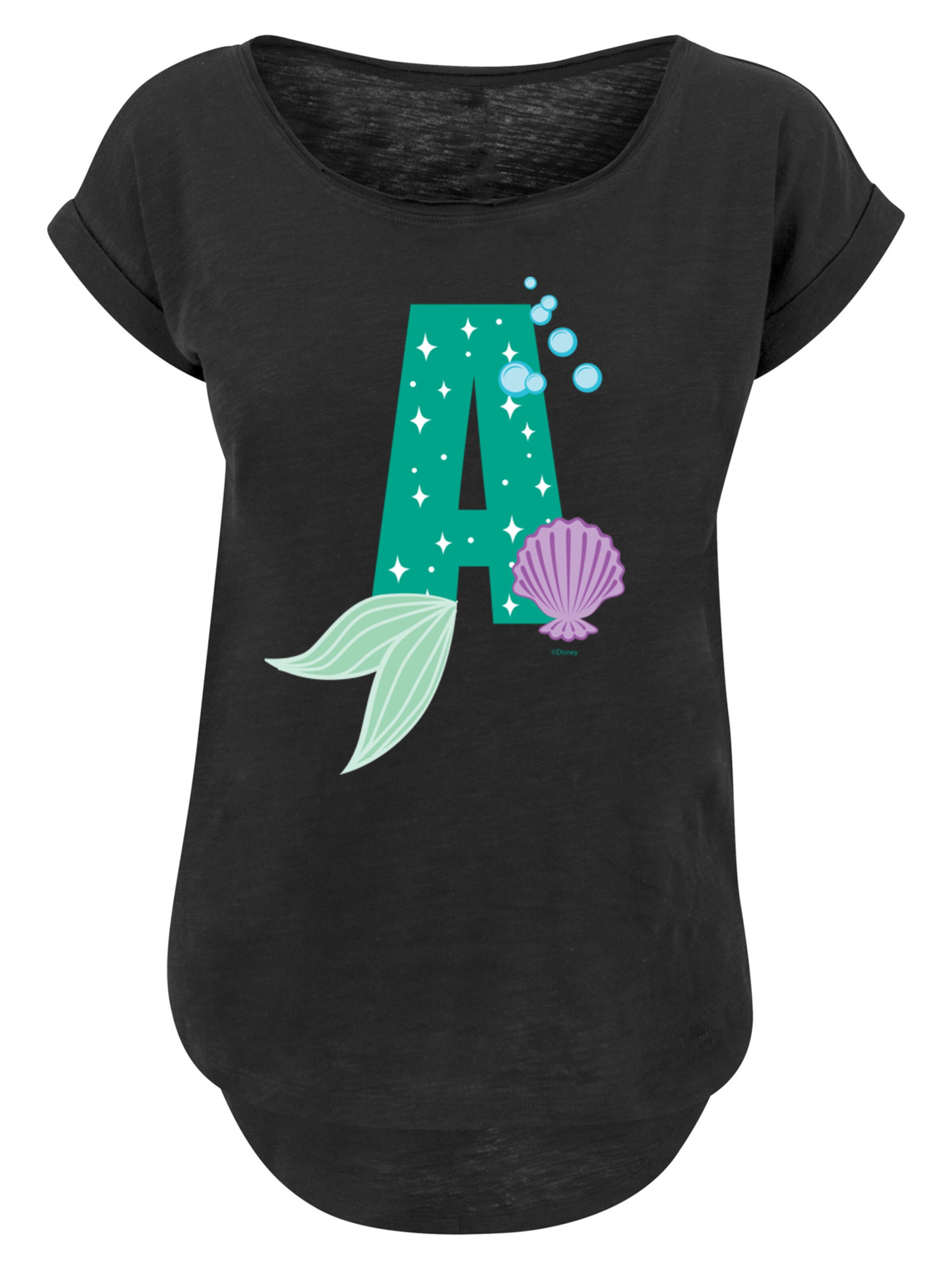 F4NT4STIC Shirt 'Disney Alphabet A Is For Ariel' in Zwart: voorkant