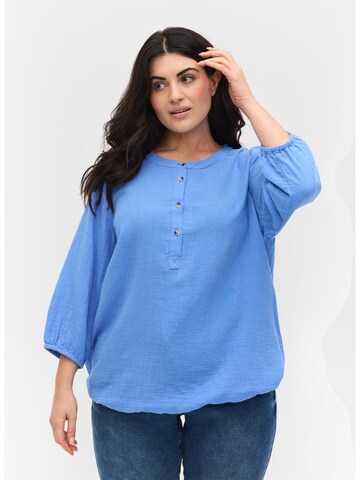 Camicia da donna 'XPANO' di Zizzi in blu: frontale