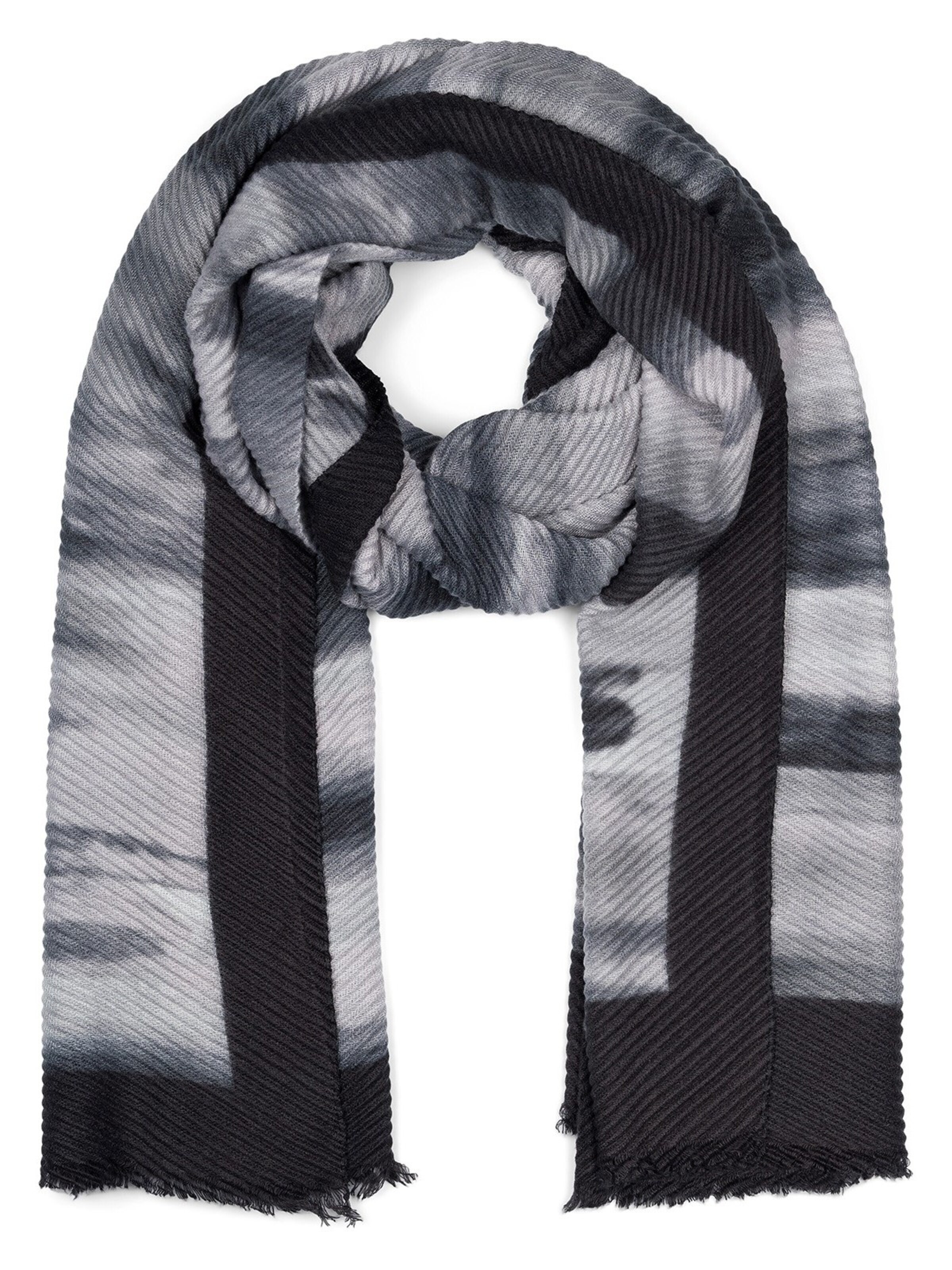 styleBREAKER Schal 'Plissierter Schal mit Pinselstrich Muster'‌‌‌‌‌‌ in Schwarz: Vorderseite