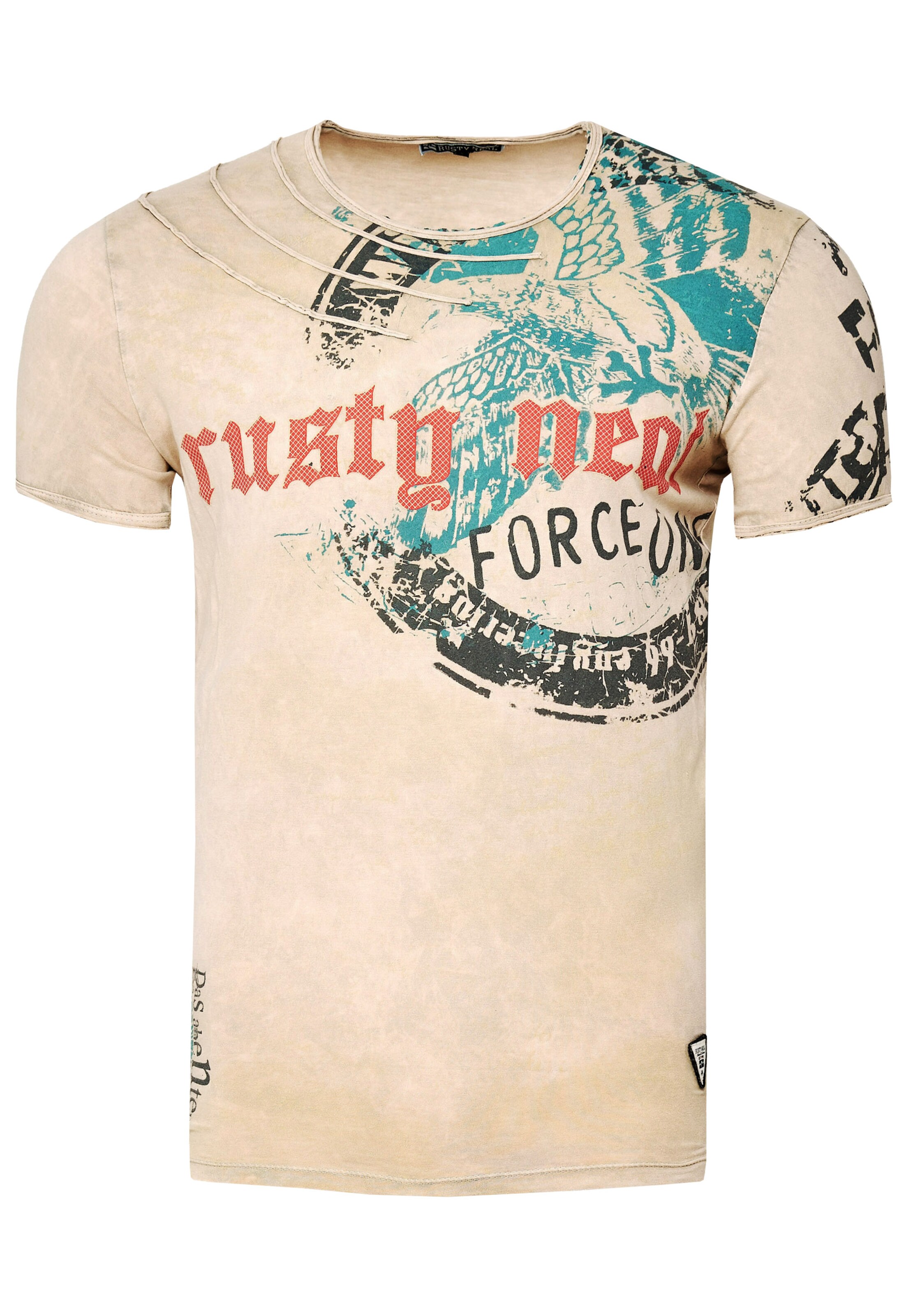 Rusty Neal T-Shirt mit zeitlosem Print in Beige: Vorderseite