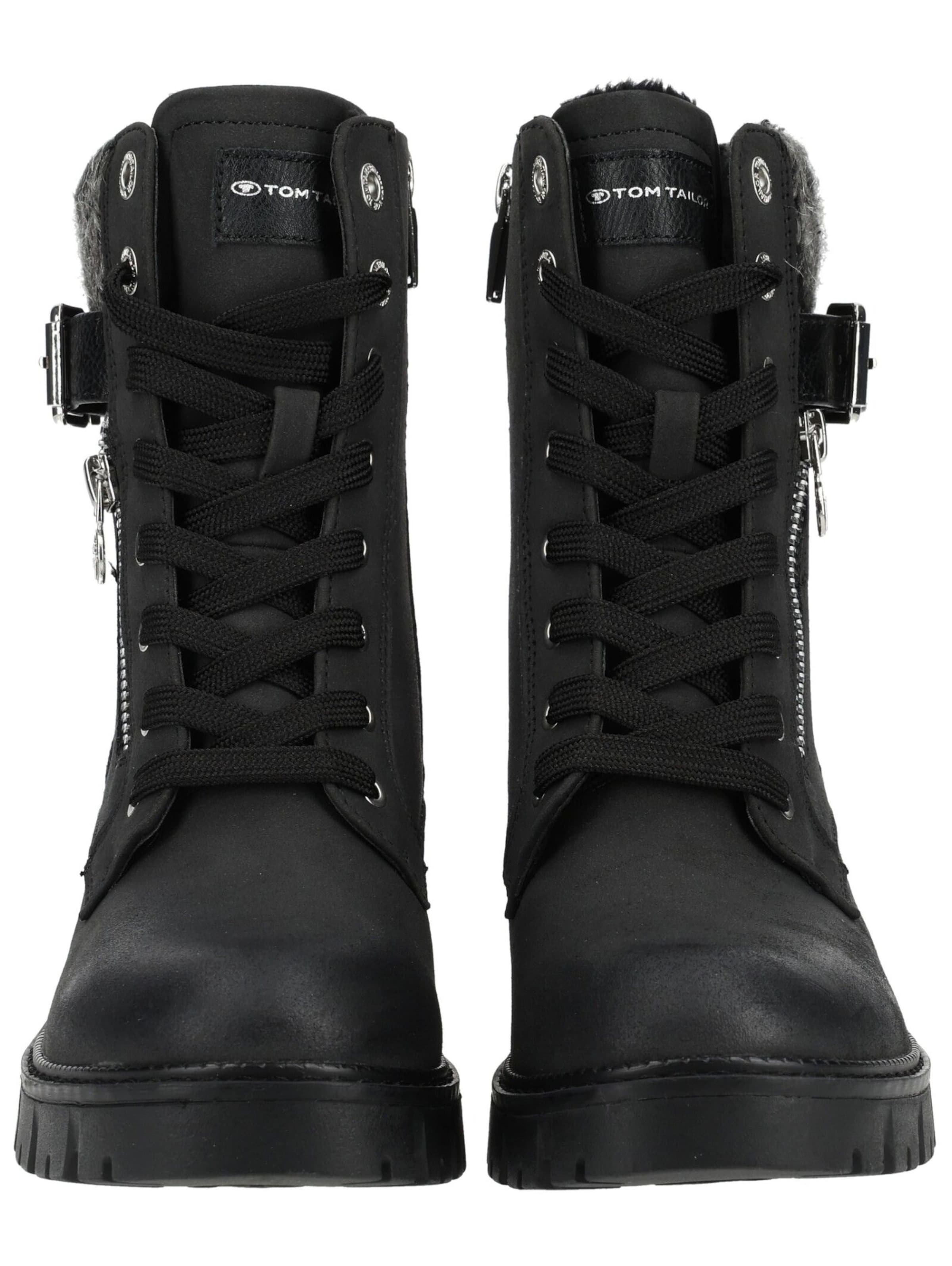 TOM TAILOR Schnürstiefelette in Schwarz