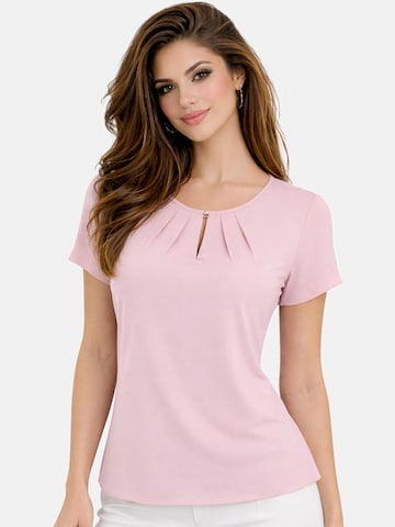 REGINA FASHION Blouse 'Short Sleeve Blouse with Pleated Neckline' in Pink