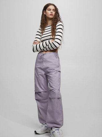 Pull&Bear Wide leg Cargo Pants in Purple: front