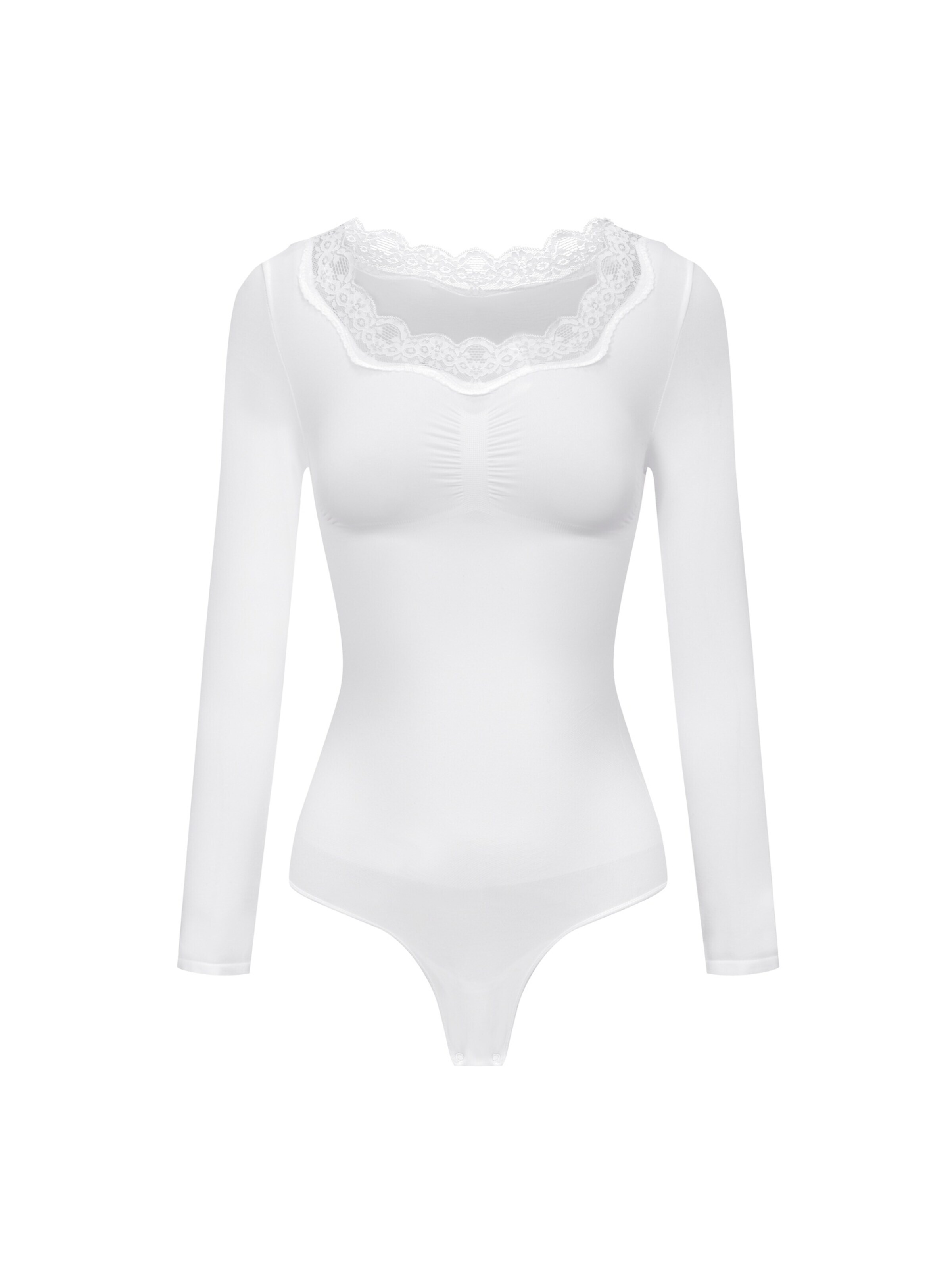 cfab - Body modelador 'Lace Bodysuit Sculpting Shapewear Longsleeve mit String' em branco: frente