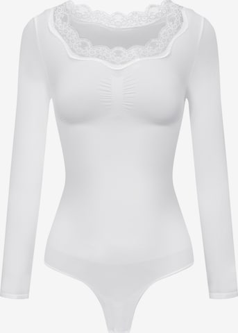 cfab - Body modelador 'Lace Bodysuit Sculpting Shapewear Longsleeve mit String' em branco: frente