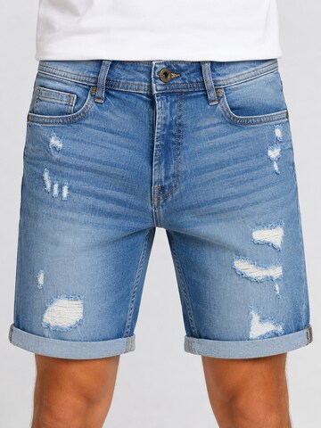 Regular Jean 'Herren Jeansshorts Boxeur des Rues Palm Bay, Slim Fit, Hellblau, Used-Look' Boxeur des Rues en bleu
