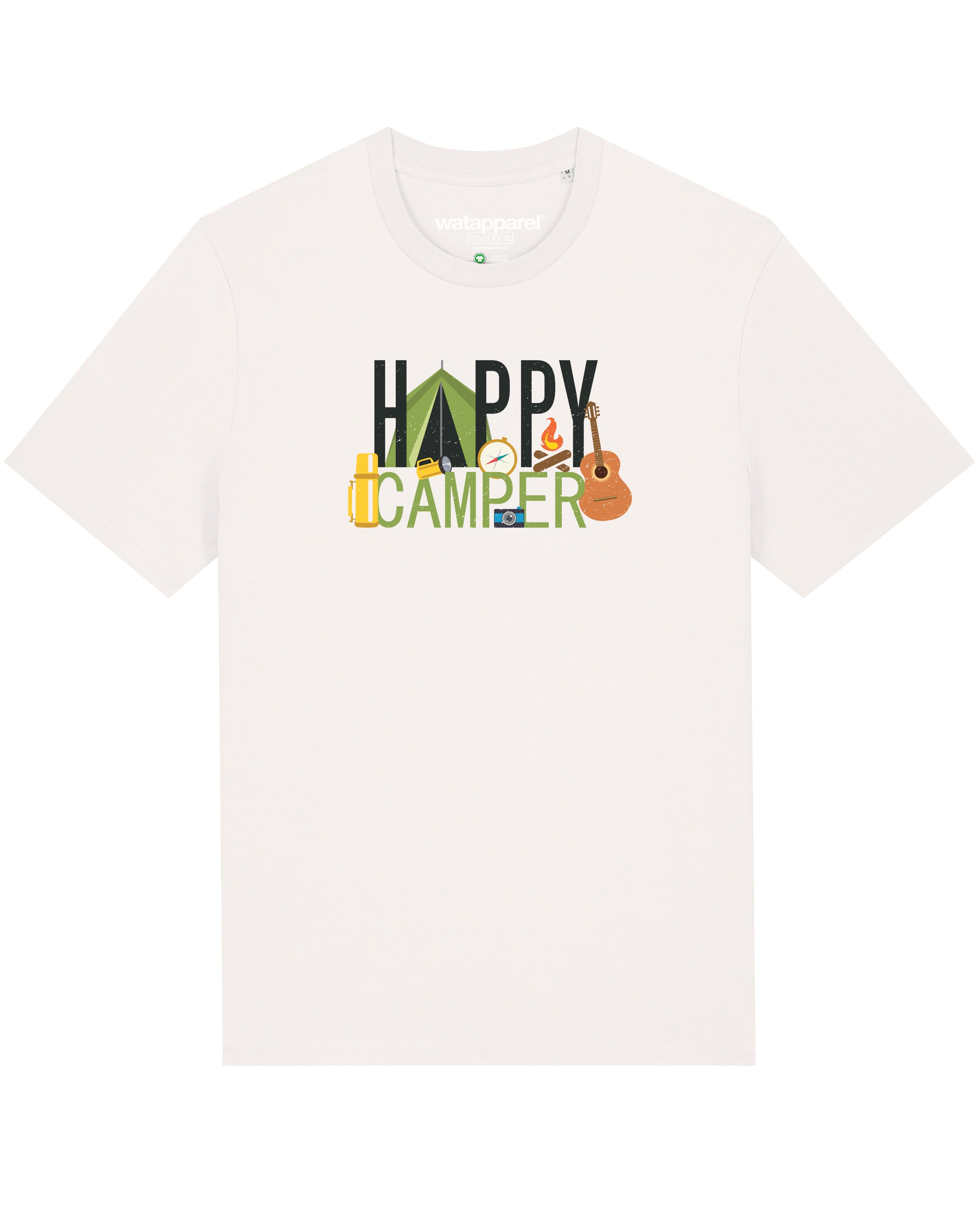 Watapparel Shirt ' Happy Camper ' in Wit: voorkant