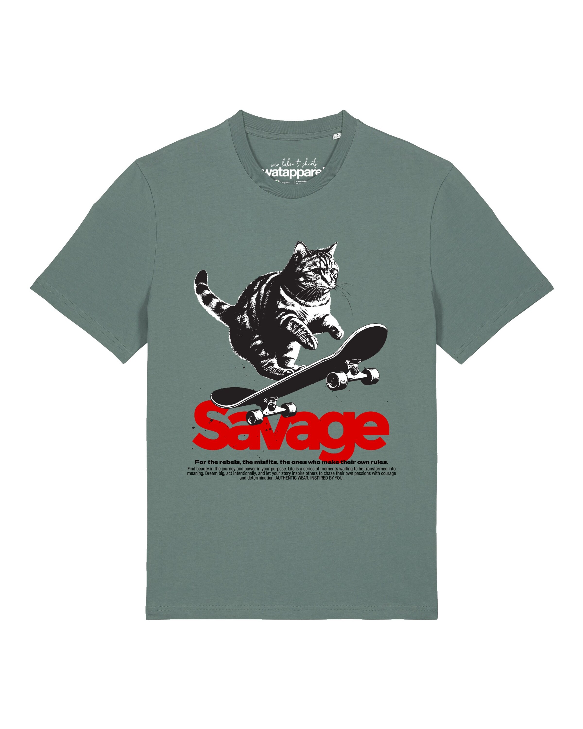 T-Shirt 'Savage cat' Watapparel en vert : devant