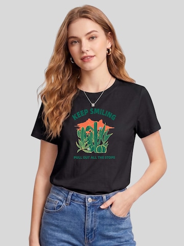 LapaPlus Shirt 'Women Retro Desert Cactus KEEP SMILING Slogan Print T-Shirt' in Black: front