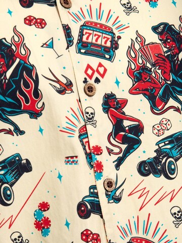 King Kerosin Regular fit Button Up Shirt 'Rockabilly Devil' in White