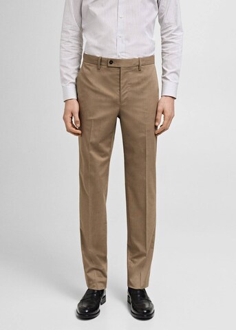 MANGO MAN Regular Pleated Pants 'Monaco' in Brown: front