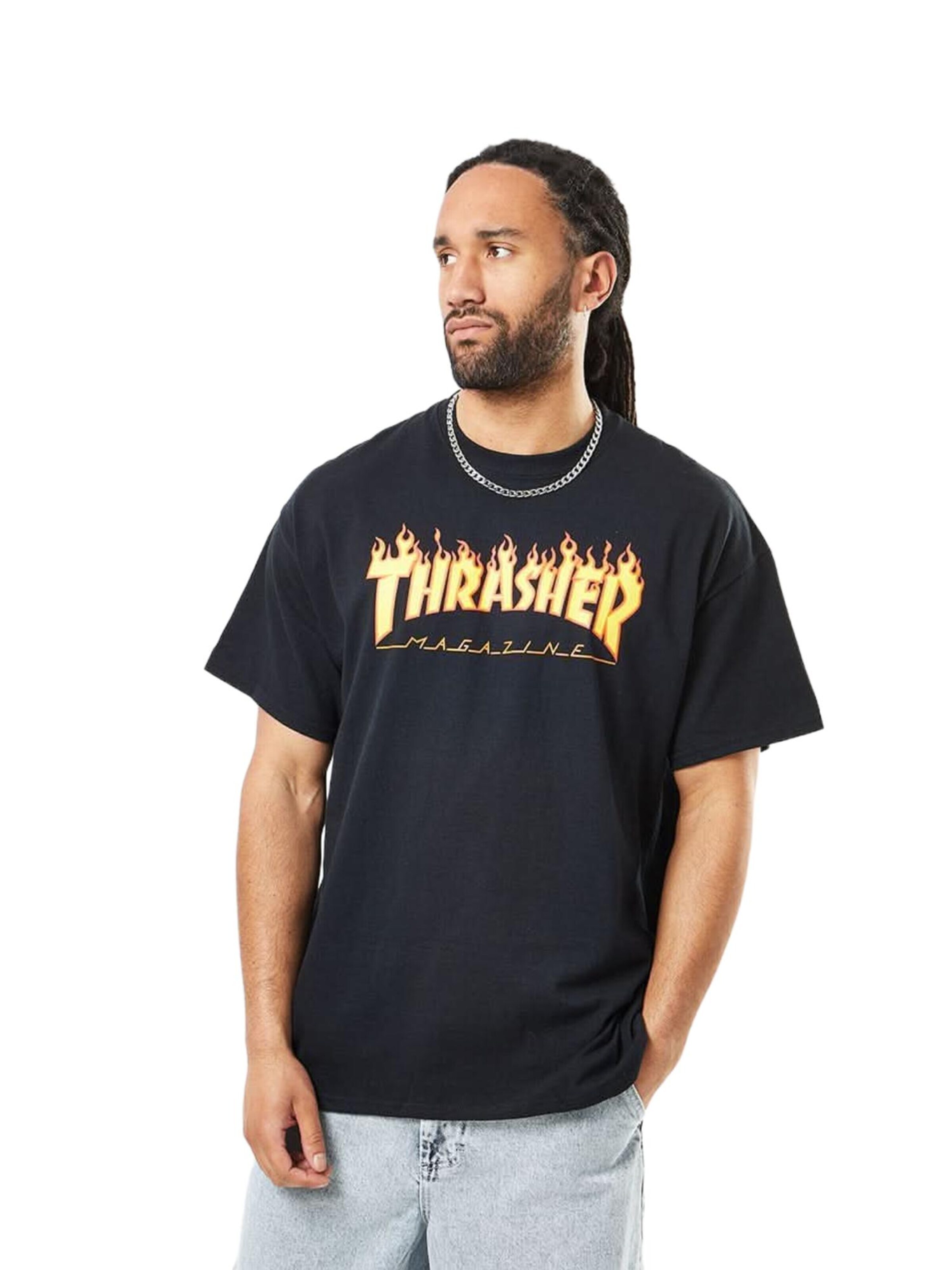 THRASHER T-shirt 'FLAME' i svart: framsida