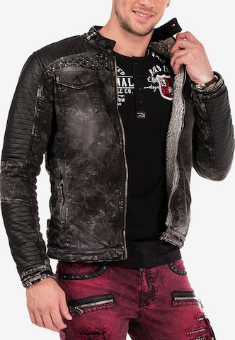 CIPO & BAXX Denim Biker Jacke mit Edelsteinelementen in Schwarz