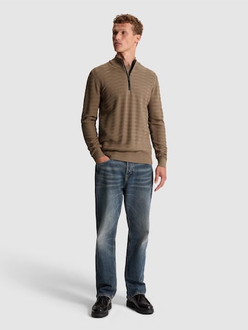 CAST IRON Sweater 'Pullover with half-zip and allover texture' in Brown