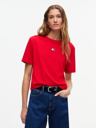Tommy Jeans Shirt in XXS in de kleur Donkerblauw / Knalrood / Wit, Productweergave