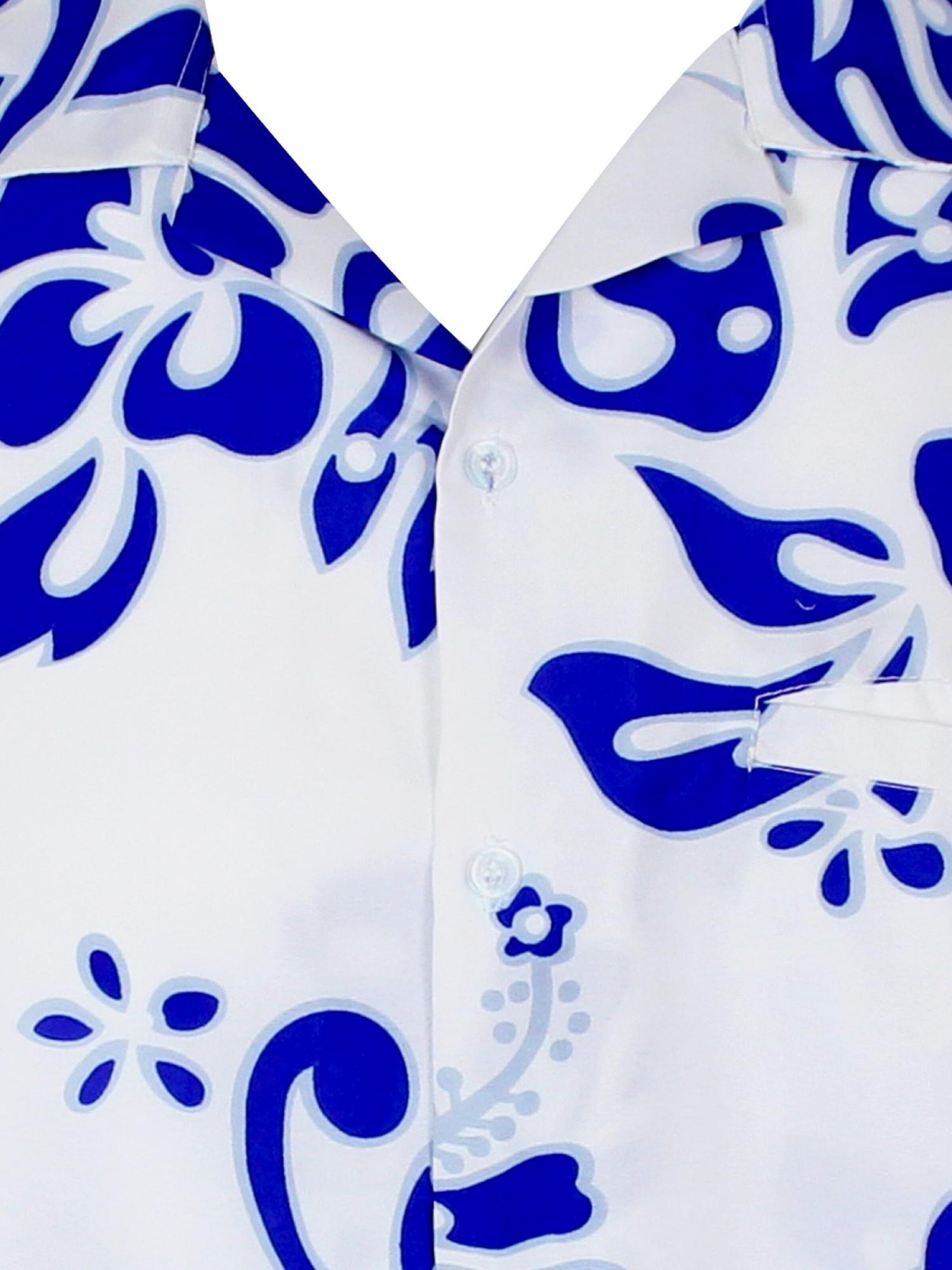 King Kameha Shirt 'Hibiscus White Line'‌‌ in Blau