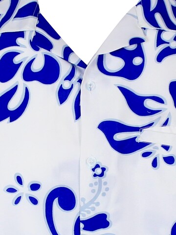 King Kameha Shirt 'Hibiscus White Line'‌‌‌ in Blau
